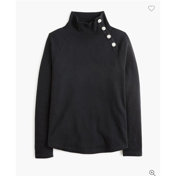 NWT J.Crew Factory Jewel-button Mockneck Pullover Black Sz Large Fleece - Picture 12 of 12
